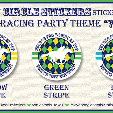 Horse Racing Birthday Party Stickers Circle Sheet Round Kentucky Derby Yellow Green Blue Race Cup Jockey Boogie Bear Invitations Vinny Theme