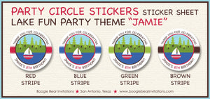 Lake Fun Party Circle Stickers Birthday Sheet Round Boy Girl Swim Swimming Boating Boat River Forest Tag Boogie Bear Invitations Jamie Theme