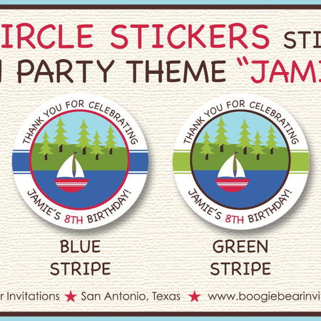Lake Fun Party Circle Stickers Birthday Sheet Round Boy Girl Swim Swimming Boating Boat River Forest Tag Boogie Bear Invitations Jamie Theme