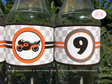 Load image into Gallery viewer, Orange Motorcycle Birthday Party Bottle Wraps Wrapper Cover Label Enduro Motocross Racing Track Street Boogie Bear Invitations Darien Theme