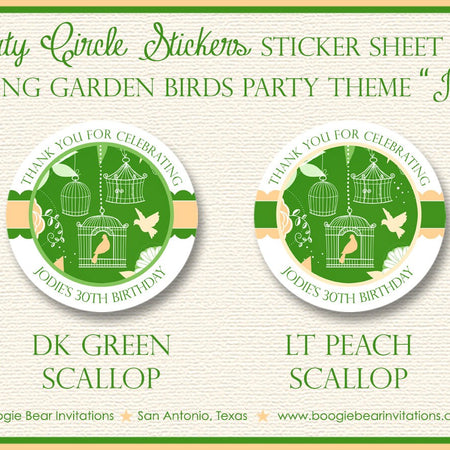 Bird Flower Garden Baby Shower Party Stickers Circle Sheet Round Woodland Forest Green Girl Birdcage Tag Boogie Bear Invitations Jodie Theme