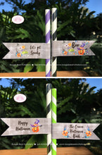 Load image into Gallery viewer, Halloween Pumpkin Party Straws Pennant Paper Birthday Spooky Forest Witch Hat Orange Black Green Purple Boogie Bear Invitations Craven Theme