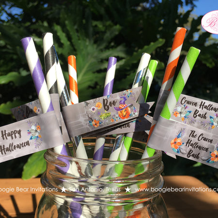 Halloween Pumpkin Party Straws Pennant Paper Birthday Spooky Forest Witch Hat Orange Black Green Purple Boogie Bear Invitations Craven Theme