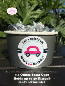 Cars Trucks Birthday Party Treat Cups Candy Buffet Appetizer Food Girl Pink Blue Black Boogie Bear Invitations Sally Theme