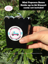 Load image into Gallery viewer, Pink Cars Trucks Party Popcorn Boxes Mini Favor Food Birthday Girl Blue Black Grey Silver Traffic Travel Boogie Bear Invitations Sally Theme