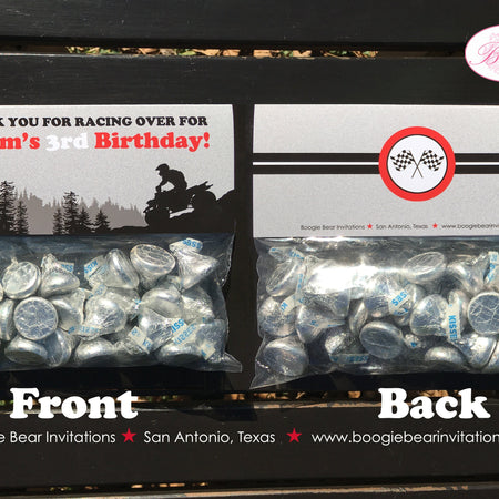 ATV Birthday Party Treat Bag Toppers Folded Favor Boy Girl Red All Terrain Vehicle Quad 4 Wheeler Racing Boogie Bear Invitations Adam Theme