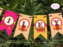 Load image into Gallery viewer, Pink Turkey Party Pennant Cake Banner Topper Birthday Fall Thanksgiving Girl Autumn Country Farm Pumpkin Boogie Bear Invitations Riley Theme