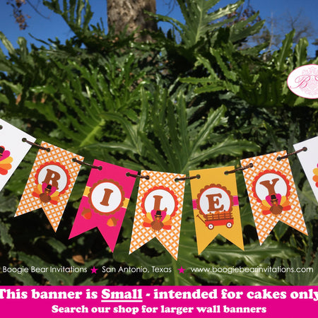 Pink Turkey Party Pennant Cake Banner Topper Birthday Fall Thanksgiving Girl Autumn Country Farm Pumpkin Boogie Bear Invitations Riley Theme