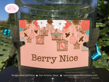 Load image into Gallery viewer, Garden Birds Party Beverage Card Drink Label Sign Wrap Birthday Girl Coral Teal Forest Outdoor Picnic Boogie Bear Invitations Coralee Theme