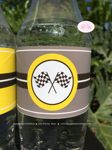 ATV Birthday Party Bottle Wraps Wrappers Cover Label Yellow Black All Terrain Vehicle Quad 4 Wheeler Boogie Bear Invitations Breck Theme
