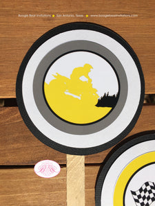 ATV Birthday Party Cupcake Toppers Yellow Black Boy Girl All Terrain Vehicle Quad 4 Wheeler Off Road Kid Boogie Bear Invitations Breck Theme