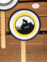 Load image into Gallery viewer, ATV Birthday Party Cupcake Toppers Yellow Black Boy Girl All Terrain Vehicle Quad 4 Wheeler Off Road Kid Boogie Bear Invitations Breck Theme