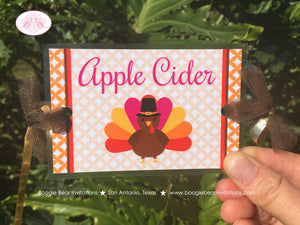 Little Turkey Party Beverage Card Wrap Birthday Drink Label Tag Girl Pink Gobble Thanksgiving Pumpkin Boogie Bear Invitations Riley Theme