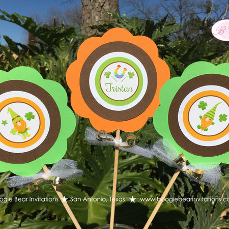 St. Patricks Day Gnomes Centerpiece Set Birthday Party Boy Girl Lucky Green Orange Dryad Magic Garden Boogie Bear Invitations Tristan Theme