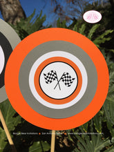 Load image into Gallery viewer, ATV Birthday Party Centerpiece Set Sticks Orange Black Quad All Terrain Vehicle 4 Wheeler Racing Track Boogie Bear Invitations Silas Theme