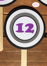 Load image into Gallery viewer, ATV Birthday Party Cupcake Toppers Quad Girl Purple Black All Terrain Vehicle Quad 4 Wheeler Racing Track Boogie Bear Invitations Dawn Theme