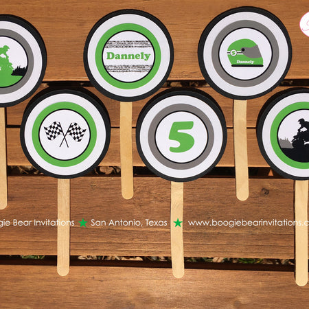 ATV Birthday Party Cupcake Toppers Quad Boy Girl Green Black 4 Wheeler Off Road All Terrain Vehicle Boogie Bear Invitations Dannely Theme