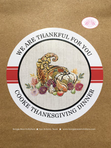 Thanksgiving Party Stickers Circle Sheet Birthday Cornucopia Bounty Turkey Formal Floral Fall Autumn Tag Boogie Bear Invitations Cooke Theme