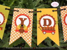 Load image into Gallery viewer, Turkey Party Pennant Cake Banner Topper Birthday Fall Thanksgiving Boy Girl Country Farm Harvest PumpkinBoogie Bear Invitations Jayden Theme