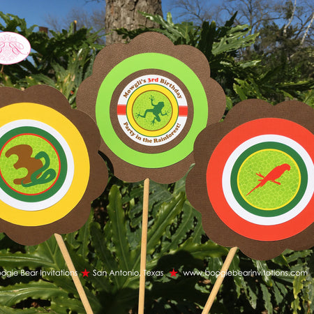 Rainforest Birthday Centerpiece Set Party Rain Forest Girl Boy ReptileTropical Amazon Jungle Wild Zoo Boogie Bear Invitations Mowgli Theme