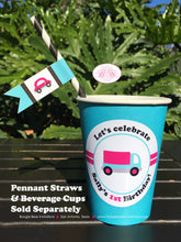 Load image into Gallery viewer, Pink Cars Trucks Birthday Party Pennant Straws Paper Drink Girl Blue Black Road Trip Travel Honk Beep Boogie Bear Invitations Sally Theme