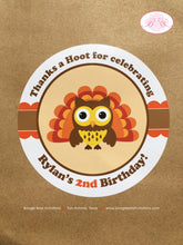 Load image into Gallery viewer, Thanksgiving Owls Party Circle Stickers Birthday Sheet Round Boy Girl Turkey Fall Autumn Woodland Forest Boogie Bear Invitations Rylan Theme