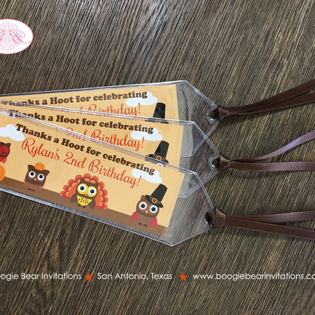 Thanksgiving Owls Party Bookmarks Birthday Favor Boy Girl Turkey Pumpkin Autumn Farm Gobble Bird Country Boogie Bear Invitations Rylan Theme