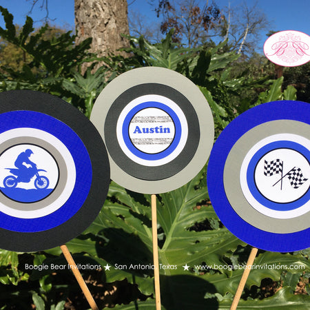 Dirt Bike Birthday Party Centerpiece Set Girl Boy Blue Motocross Motorcycle Racing Race Track Off Road Boogie Bear Invitations Austin Theme
