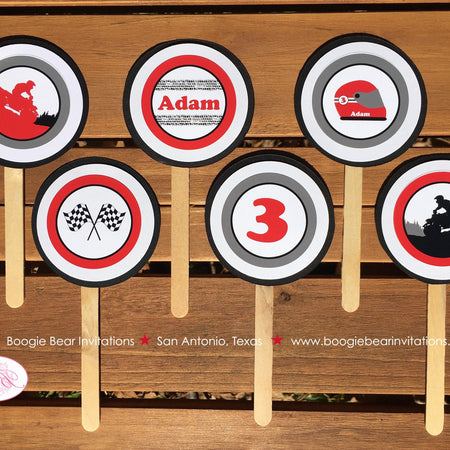 ATV Birthday Party Cupcake Toppers Quad Boy Girl Red Black All Terrain Vehicle 4 Wheeler Off Road Racing Boogie Bear Invitations Adam Theme