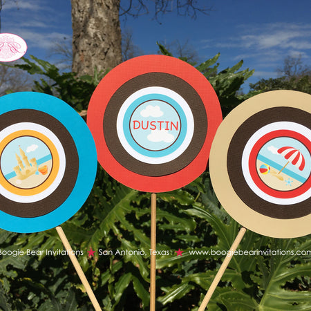 Retro Beach Birthday Party Centerpiece Sticks Swim Boy Girl Splash Swimming Ocean Sandcastle Summer Set Boogie Bear Invitations Dustin Theme