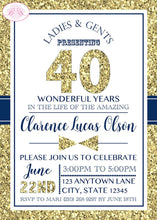 Load image into Gallery viewer, Blue Gold Glitter Birthday Party Invitation Navy Formal Aged Perfection Boogie Bear Invitations Clarence Theme Paperless Printable Printed
