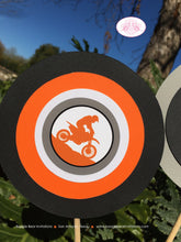 Load image into Gallery viewer, Dirt Bike Birthday Party Centerpiece Set Orange Black Motocross Motorcycle Racing Race Track Boogie Bear Invitations Raine Theme