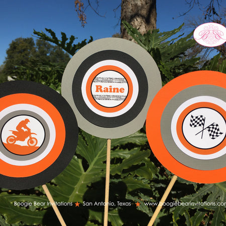 Dirt Bike Birthday Party Centerpiece Set Orange Black Motocross Motorcycle Racing Race Track Boogie Bear Invitations Raine Theme