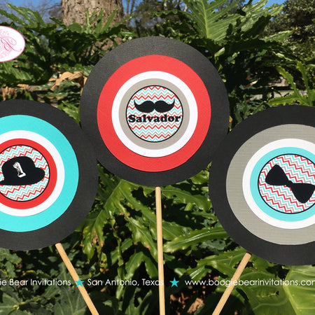 Mustache Bash Birthday Party Centerpiece Sticks Boy Little Man Boy Chevron Red Blue Black Bow Tie 1st Boogie Bear Invitations Salvador Theme