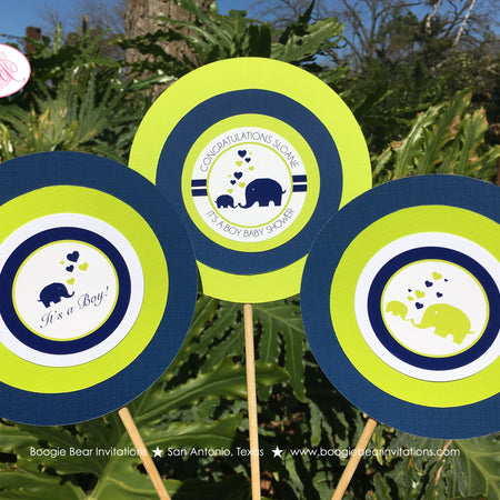 Blue Elephant Baby Shower Centerpiece Sticks Party Boy Navy Lime Green Chevron Wild Zoo Animals Love Boogie Bear Invitations Sloane Theme
