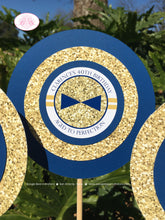 Load image into Gallery viewer, Blue Gold Glitter Birthday Party Centerpiece Set Aged to Perfection Navy Formal Classic Soiree Event Boogie Bear Invitations Clarence Theme