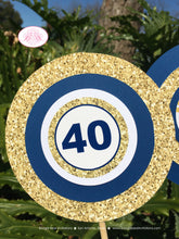 Load image into Gallery viewer, Blue Gold Glitter Birthday Party Centerpiece Set Aged to Perfection Navy Formal Classic Soiree Event Boogie Bear Invitations Clarence Theme