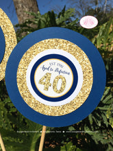 Load image into Gallery viewer, Blue Gold Glitter Birthday Party Centerpiece Set Aged to Perfection Navy Formal Classic Soiree Event Boogie Bear Invitations Clarence Theme