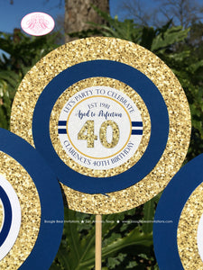 Blue Gold Glitter Birthday Party Centerpiece Set Aged to Perfection Navy Formal Classic Soiree Event Boogie Bear Invitations Clarence Theme