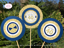 Load image into Gallery viewer, Blue Gold Glitter Birthday Party Centerpiece Set Aged to Perfection Navy Formal Classic Soiree Event Boogie Bear Invitations Clarence Theme