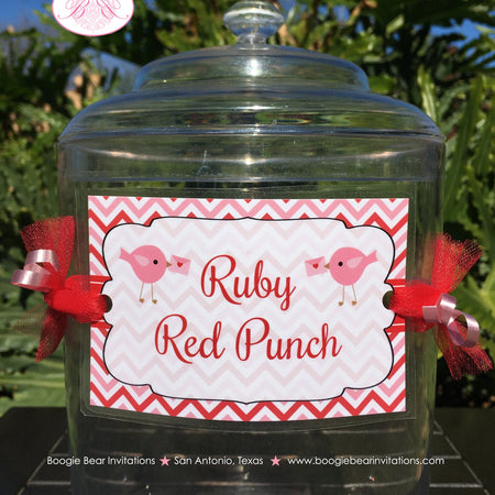 Valentine Girl Party Beverage Card Wrap Drink Label Sign Tag Birthday Red Pink Love Tweet Birds Letter Boogie Bear Invitations Charity Theme
