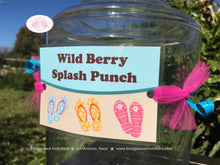 Load image into Gallery viewer, Flip Flop Pool Party Beverage Card Wrap Drink Label Sign Birthday Girl Swim Swimming Beach Ocean Splash Boogie Bear Invitations Jenna Theme