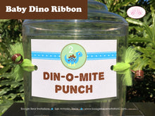 Load image into Gallery viewer, Little Dinosaur Birthday Party Beverage Card Drink Label Sign Wrap Boy Blue Green Yellow Jurassic Stomp Boogie Bear Invitations Liam Theme