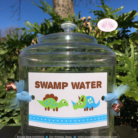 Little Dinosaur Birthday Party Beverage Card Drink Label Sign Wrap Boy Blue Green Yellow Jurassic Stomp Boogie Bear Invitations Liam Theme