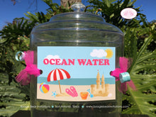 Load image into Gallery viewer, Retro Beach Party Beverage Card Wrap Drink Label Sign Birthday Pink Girl Swimming Swim Splash Ocean Boogie Bear Invitations Sunnie Theme