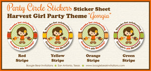 Autumn Harvest Girl Party Circle Stickers Birthday Sheet Round Fall Pumpkin Country Forest Woodland Boogie Bear Invitations Georgia Theme