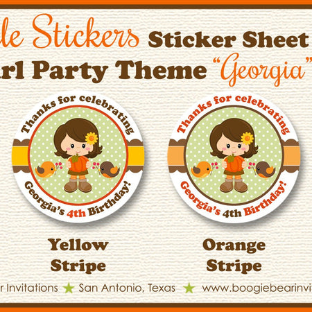 Autumn Harvest Girl Party Circle Stickers Birthday Sheet Round Fall Pumpkin Country Forest Woodland Boogie Bear Invitations Georgia Theme