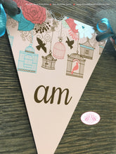 Load image into Gallery viewer, Garden Birds Pennant I am 1 Banner Birthday Party Highchair Girl Birdcage Outdoor Picnic Peach Aqua Boogie Bear Invitations Coralee Theme