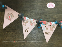 Load image into Gallery viewer, Garden Birds Pennant I am 1 Banner Birthday Party Highchair Girl Birdcage Outdoor Picnic Peach Aqua Boogie Bear Invitations Coralee Theme