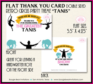 Circus Showman Party Thank You Card Birthday Animals Pink Girl Big Top 3 Ring Carnival Show Boogie Bear Invitations Tanis Theme Printed